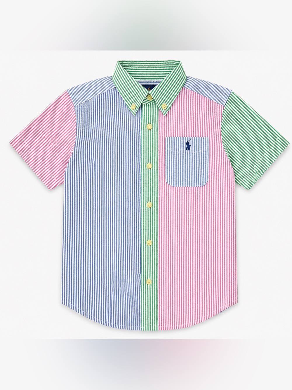 Ralph Lauren 5 Seersucker Colorblock Striped Button Down Shirt Preppy Coastal